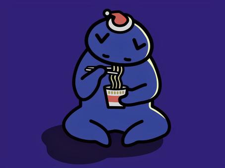 クリスマスの夜にカップラーメンを食べる猫 夜,深夜,夜中,クリスマス,ぼっち,カップラーメン,イラスト,食べる,夜更かし,暗がりのイラスト素材