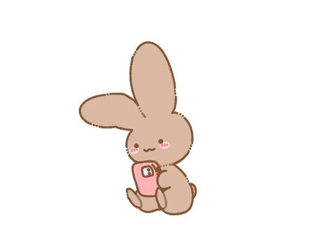 スマホを見る茶色うさぎ うさぎ,茶色,ブラウン,スマホ,スマートフォン,機械,携帯,動物,小動物,ペットのイラスト素材