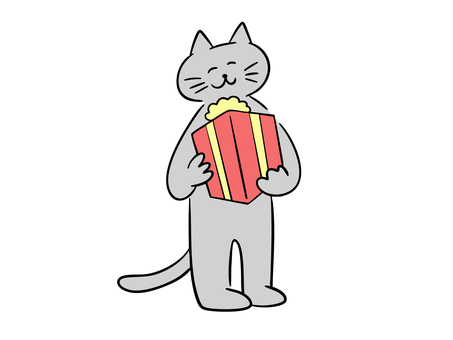 プレゼントを持つ猫１（カラー） 猫,プレゼント,贈り物,クリスマスプレゼント,誕生日プレゼント,記念日,暮らし,かわいい,ゆるい,手描きのイラスト素材
