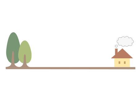 街並み　ライン　飾り罫　ペールトーン 街並み,家,木,ライン,飾り罫,飾り線,フレーム,枠,風景,タイトルのイラスト素材