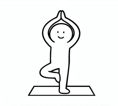 ヨガのポーズをとる棒人間 ヨガ,ポーズ,笑顔,マット,棒人間,線画,キャラクター,手描き,手書き,イラストのイラスト素材