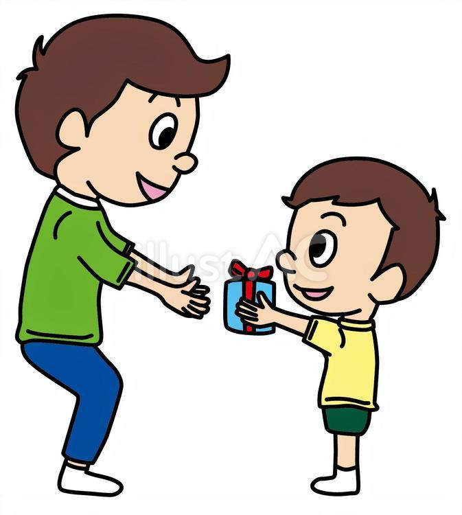 父の日にパパにプレゼントを渡す息子 父の日,プレゼント,小学生のイラスト素材