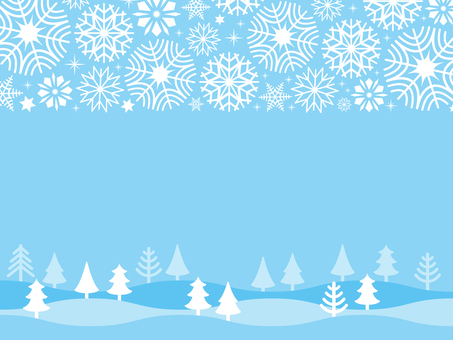 雪の結晶と木のおしゃれな冬の背景03 クリスマス,背景,フレーム,クリスマスツリー,ツリー,枠,飾り枠,クリスマスカード,かわいい,手描きのイラスト素材