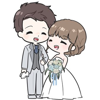 新郎新婦 結婚式,新郎新婦,笑顔,かわいい,幸せ,ウエディング,花嫁,花婿,ドレス,ウエディングドレスのイラスト素材