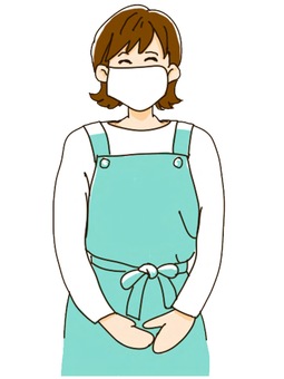 優しい女性労働者 作業服,エプロン,笑顔,若い女性,主婦,専業主婦,会社員,作業所,施設,ワーカーのイラスト素材