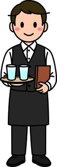 茶色の接客スタッフの男性です。 ホール,スタッフ,シンプル,サービス,飲食店,レストラン,カフェ,ファミレス,接客,バイトのイラスト素材