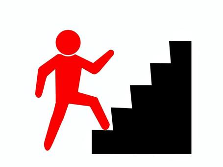 階段12　階段を上る人　右 階段,上る,歩く,人物,ピクトグラム,赤,登る,人,進む,案内のイラスト素材