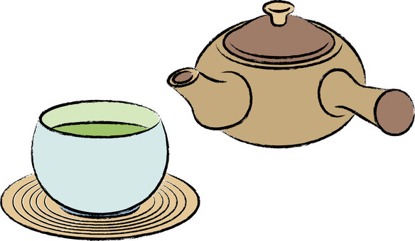急須と湯吞みイラスト01 急須と湯吞みイラスト01 急須,湯呑み,茶托,お茶,休憩,ティータイム,ブレイクタイム,緑茶,挿絵,カットのイラスト素材