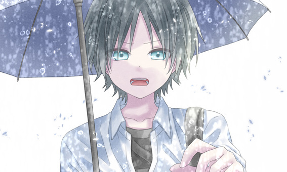 男の子 人物,男の子,キャラクター,制服,雨,傘,パステルカラー,かっこいい,かわいい,一枚絵のイラスト素材