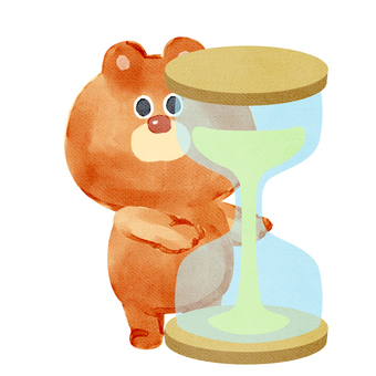 水彩画_砂時計で時間を測る_01 熊,動物,手描き,水彩画,水彩,水彩風,水彩画風,タイムリミット,計測,期限のイラスト素材