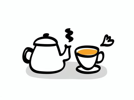 ティーカップとポット_色ズレゆるい絵 ティーカップとポット_色ズレゆるい絵 紅茶,カップ,ポット,手書き,手描き,ゆるい,色ずれ,かわいい,イラスト,ほっこりのイラスト素材