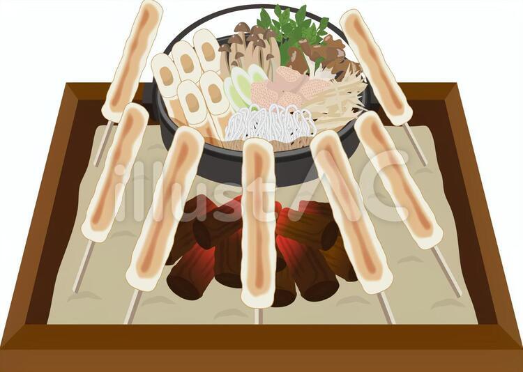 きりたんぽ鍋　囲炉裏 きりたんぽ鍋,きりたんぽ,鉄鍋のイラスト素材