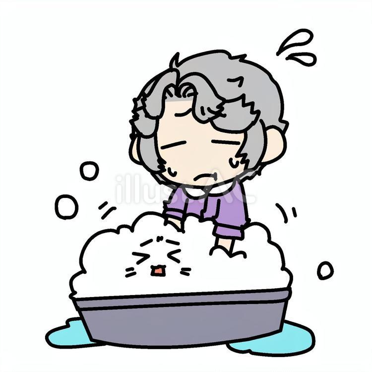 嫌がる猫を洗うおばあさん おばあさん,猫,洗うのイラスト素材