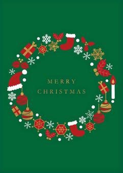 クリスマスリース4195 クリスマス,リース,雪の結晶,緑,クリスマスカード,ポストカード,背景,壁紙,冬,イブのイラスト素材