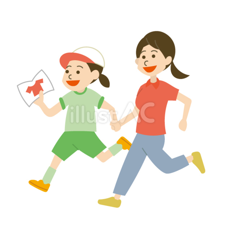 借り物競争で赤い服を着た人を見つけた女の子 運動会,子ども,女の子のイラスト素材