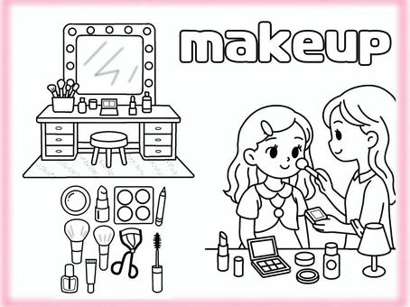 メイク　０１　ぬりえ ぬりえ,かわいい,メイク,化粧,趣味のイラスト素材