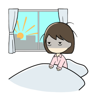目覚めの悪い小学生女児 目覚め,寝起き,睡眠不足,寝不足,起床,低血圧,起きる,不機嫌,体調不良,だるいのイラスト素材