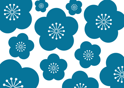 お花（あいいろ） 梅,花,青,ブルー,シック,藍色,ディープブルー,花柄,和柄,春のイラスト素材