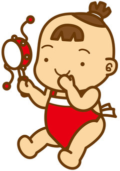 腹掛け-4c 腹掛け-4c 赤ちゃん,腹掛け,時代劇,江戸時代,でんでん太鼓,笑顔,かわいい,シンプルのイラスト素材