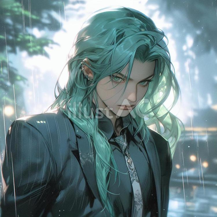 雨の中のロングヘアの青年 青年,クール,雨のイラスト素材