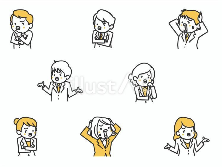 悩む男女のバストアップまとめ 男性,女性,上半身のイラスト素材