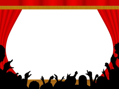 観客と舞台のフレーム 観客,舞台,フレーム,カーテン,緞帳,開幕,開演,女性,男性,閉幕のイラスト素材