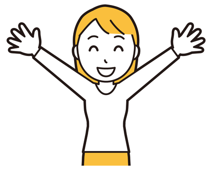  ロングヘア女性(黄)-196-バスト ばんざい,女性,女の子,人物,かわいい,わーい,喜ぶ,嬉しい,笑顔,楽しいのイラスト素材