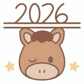 馬と2026のロゴ 馬,動物,ウインク,顔,キャラクター,2026,干支,新年,年賀状,印刷会社のイラスト素材