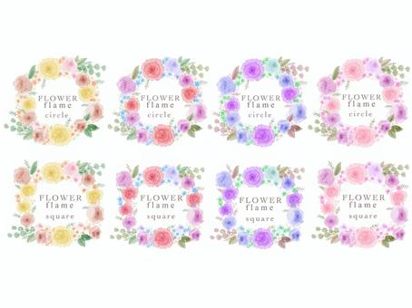 水彩風お花のフレームセット(文字あり) フレーム,リース,お花,花,薔薇,バラ,ばら,植物,葉っぱ,黄色のイラスト素材