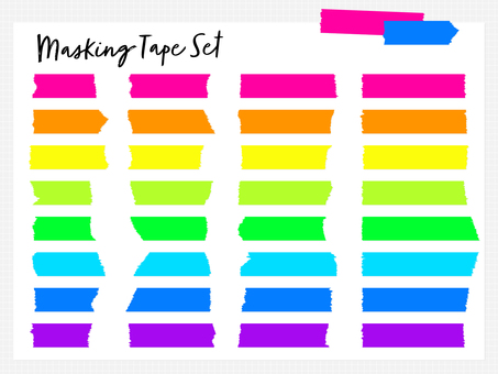 ビビッド色のマステ素材セット マスキングテープ,テープ,マステ,文具,文房具,シール,付箋,メモ,ラベル,ステッカーのイラスト素材