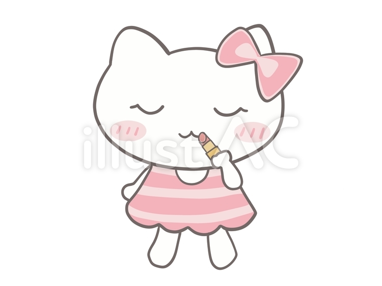 口紅を塗る猫の女の子 猫,口紅,リップのイラスト素材
