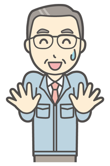  中年作業着-015-バスト ごまかす,中小企業,作業着,中年,ビジネスマン,サラリーマン,会社員,ビジネス,社長,男性のイラスト素材