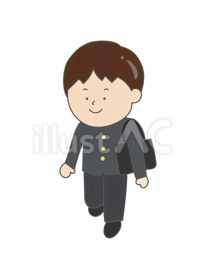 男子 学生 通学 歩く 学ラン
