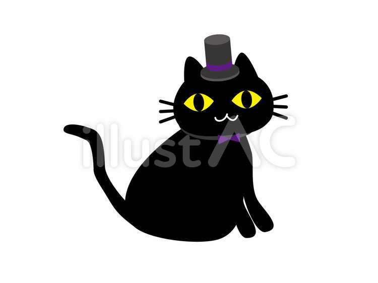 ハロウィン帽子をかぶった黒猫2 黒猫,猫,帽子のイラスト素材