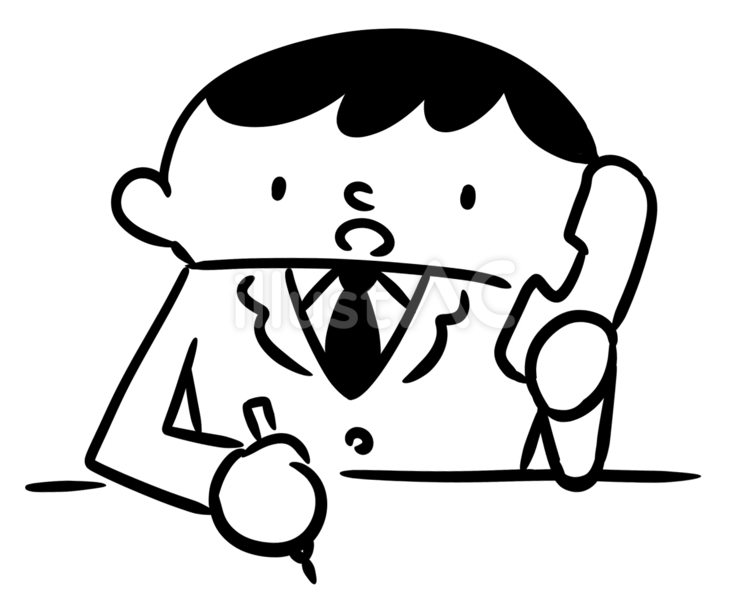電話応対の男性社員（モノクロ） 男性,社員,オフィスワークのイラスト素材