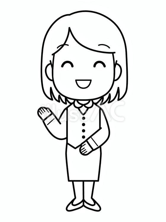 笑顔で案内する女性社員（白黒） 女性,会社員,事務員のイラスト素材