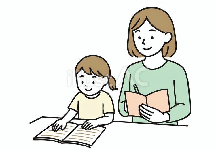 女の子に勉強を教える女性-家庭学習・母親 母親,女性,先生のイラスト素材