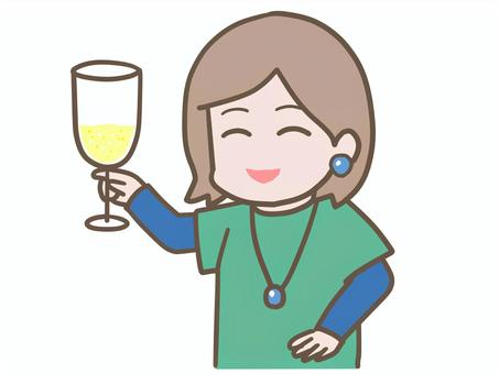 Cheers with wine, white wine, female, bob, JPG and PNG