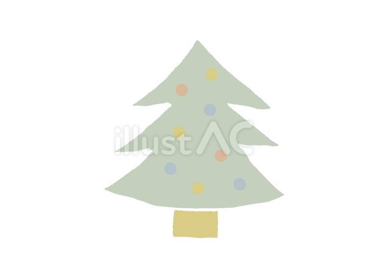 クリスマスツリー(くすみカラー線画なし) 手描き,飾り,クリスマスツリーのイラスト素材
