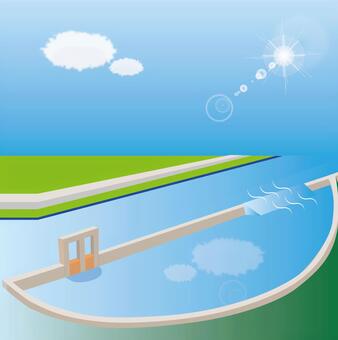 遊水地（増水・洪水時） 遊水地,工事,洪水時,貯水,防災のイラスト素材