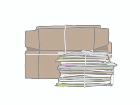 まとめた段ボールと紙ゴミ 段ボール,古紙,ゴミ,古紙回収,分別,雑がみ,雑誌,縛る,まとめるのイラスト素材