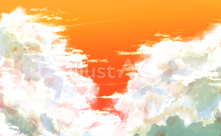 夕日の空の手描きイラスト 夕日,空,雲のイラスト素材