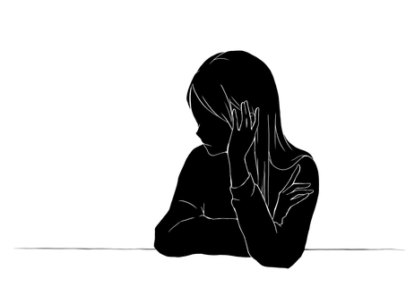 女性3 女性,シルエット,悩み,考え事,頭痛,耳鳴り,体調不良,元気がない,ぼんやり,物憂げのイラスト素材