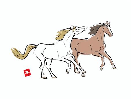 午年イラスト素材 午,干支,馬,縁起物,午年,白馬,和風,ウマ,墨絵,動物のイラスト素材