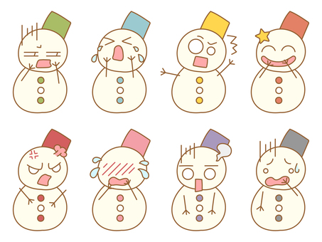 色んな表情の雪だるまセット　2 雪だるま,セット,冬,雪,ワンポイント,表情,顔,感情,泣く,涙のイラスト素材