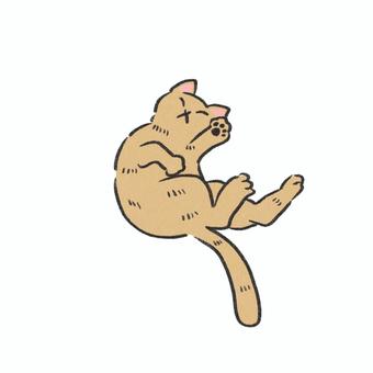 猫のイラスト 猫,かわいい,動物,茶色,手描き,お昼寝,しっぽ,肉球のイラスト素材