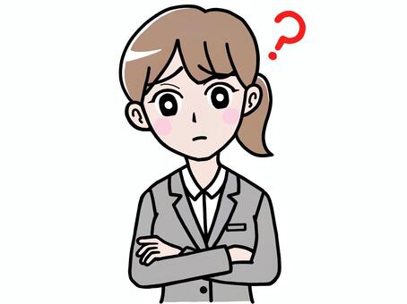 腕を組み悩む困る考えるスーツの女性完全版