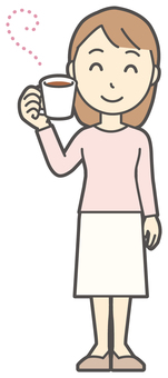  ロングヘア女性-030-全身 コーヒー,女性,女の子,人物,かわいい,マグカップ,飲む,お茶,香り,嗅ぐのイラスト素材