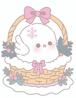 シマエナガバスケット シマエナガ,鳥,かわいい,動物,ふわふわ,バスケット,かご,バッグ,雪,木の実のイラスト素材
