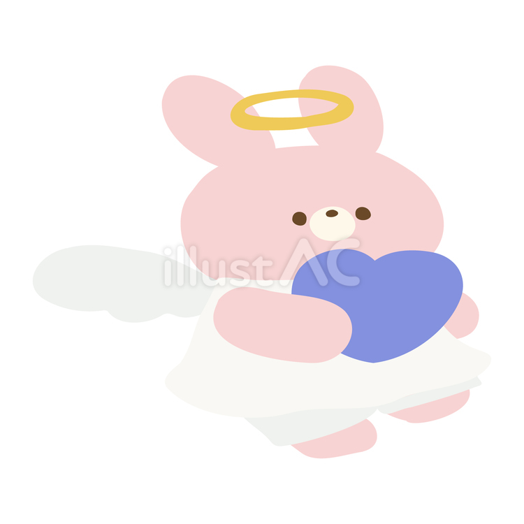 天使衣装で青いハートをどうぞなうさぎさん うさぎ,動物,兎のイラスト素材